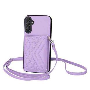 For Samsung Galaxy M55 / C55 5G Rhombic Texture Card Bag RFID Phone Case with Long Lanyard(Light Purple)