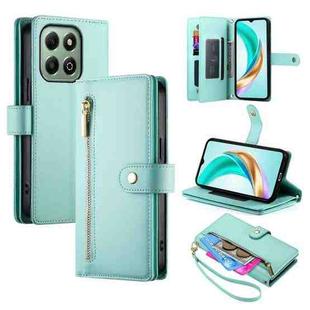 For Honor X6b Nine Card-slot Zipper Wallet Bag Leather Phone Case(Mint Green)