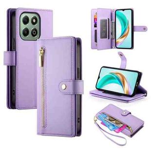 For Honor X6b Nine Card-slot Zipper Wallet Bag Leather Phone Case(Purple)