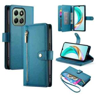 For Honor X6b Nine Card-slot Zipper Wallet Bag Leather Phone Case(Blue)