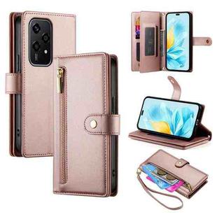 For Honor 200 Lite Global Nine Card-slot Zipper Wallet Bag Leather Phone Case(Pink)