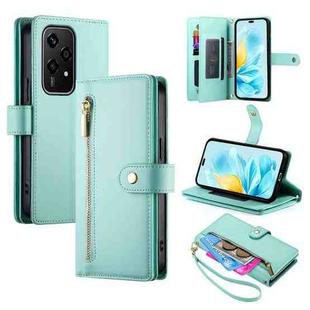 For Honor 200 Lite Global Nine Card-slot Zipper Wallet Bag Leather Phone Case(Mint Green)