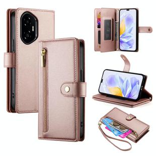For Honor 300 Pro / 300 Ultra Nine Card-slot Zipper Wallet Bag Leather Phone Case(Pink)