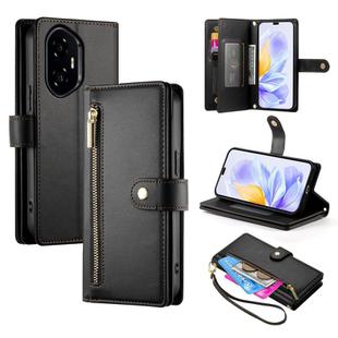 For Honor 300 Pro / 300 Ultra Nine Card-slot Zipper Wallet Bag Leather Phone Case(Black)