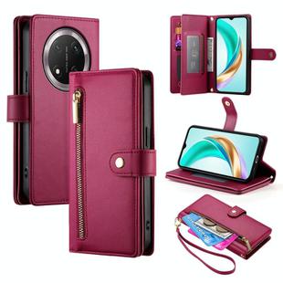 For Honor X9c Global / Magic7 Lite Nine Card-slot Zipper Wallet Bag Leather Phone Case(Red)