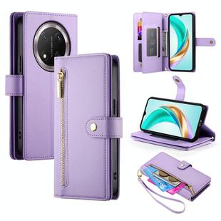 For Honor X9c Global / Magic7 Lite Nine Card-slot Zipper Wallet Bag Leather Phone Case(Purple)