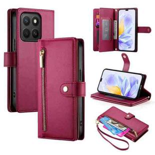 For Honor X8c 4G Nine Card-slot Zipper Wallet Bag Leather Phone Case(Red)