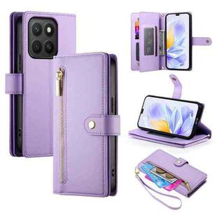 For Honor X8c 4G Nine Card-slot Zipper Wallet Bag Leather Phone Case(Purple)