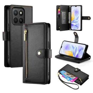 For Honor X8c 4G Nine Card-slot Zipper Wallet Bag Leather Phone Case(Black)