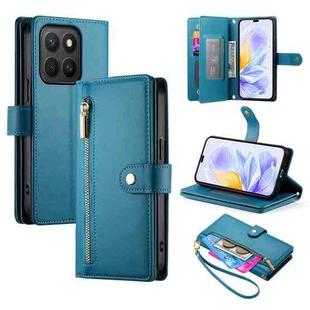For Honor X8c 4G Nine Card-slot Zipper Wallet Bag Leather Phone Case(Blue)