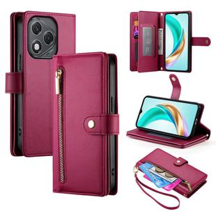For Honor 400 Lite Nine Card-slot Zipper Wallet Bag Leather Phone Case(Red)