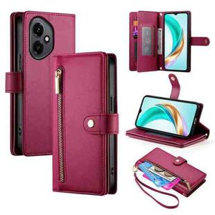 For Honor 400 Global 156.5mm Nine Card-slot Zipper Wallet Bag Leather Phone Case(Red)