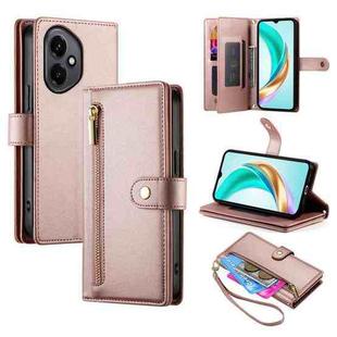 For Honor 400 Global 156.5mm Nine Card-slot Zipper Wallet Bag Leather Phone Case(Pink)