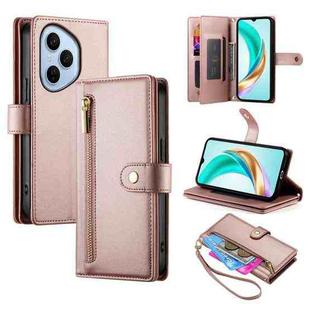 For Honor 400 Pro Global 160.8mm Nine Card-slot Zipper Wallet Bag Leather Phone Case(Pink)