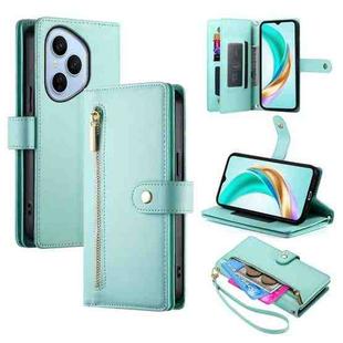 For Honor 400 Pro Global 160.8mm Nine Card-slot Zipper Wallet Bag Leather Phone Case(Mint Green)