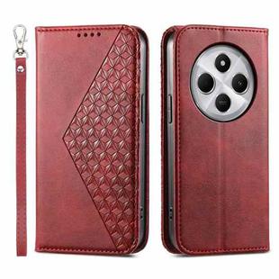 For Redmi 14C 4G Cubic Grid Calf Texture Magnetic Leather Phone Case(Red)