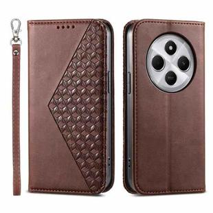 For Redmi 14C 4G Cubic Grid Calf Texture Magnetic Leather Phone Case(Brown)