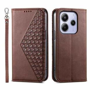 For Redmi Note 14 4G 163.25mm Global Cubic Grid Calf Texture Magnetic Leather Phone Case(Brown)