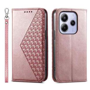 For Redmi Note 14 4G 163.25mm Global Cubic Grid Calf Texture Magnetic Leather Phone Case(Rose Gold)