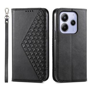 For Redmi Note 14 4G 164.84mm Cubic Grid Calf Texture Magnetic Leather Phone Case(Black)