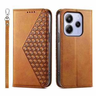 For Redmi Note 14 4G 164.84mm Cubic Grid Calf Texture Magnetic Leather Phone Case(Yellow)