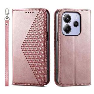 For Redmi Note 14 4G 164.84mm Cubic Grid Calf Texture Magnetic Leather Phone Case(Rose Gold)