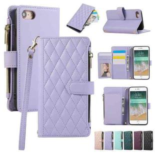 For iPhone 7 / 8 / SE 2022 Rhombic Zipper Wallet Leather Phone Case(Purple)