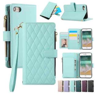 For iPhone 7 / 8 / SE 2022 Rhombic Zipper Wallet Leather Phone Case(Cyan)