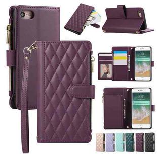 For iPhone 7 / 8 / SE 2022 Rhombic Zipper Wallet Leather Phone Case(Deep Purple)