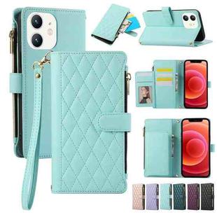 For iPhone 12 mini Rhombic Zipper Wallet Leather Phone Case(Cyan)