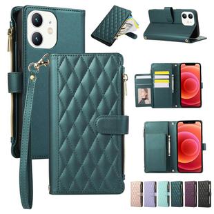 For iPhone 12 mini Rhombic Zipper Wallet Leather Phone Case(Green)