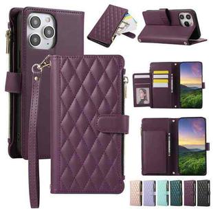 For iPhone 11 Pro Max Rhombic Zipper Wallet Leather Phone Case(Deep Purple)