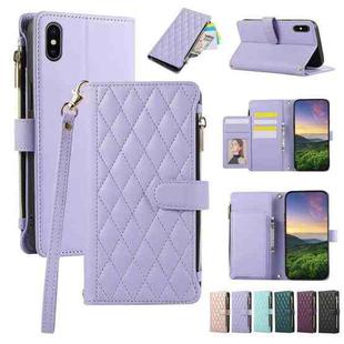 For iPhone X / XS Rhombic Zipper Wallet Leather Phone Case(Purple)