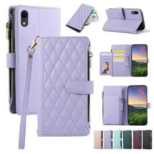 For iPhone XR Rhombic Zipper Wallet Leather Phone Case(Purple)