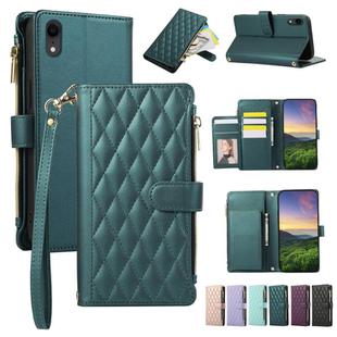 For iPhone XR Rhombic Zipper Wallet Leather Phone Case(Green)