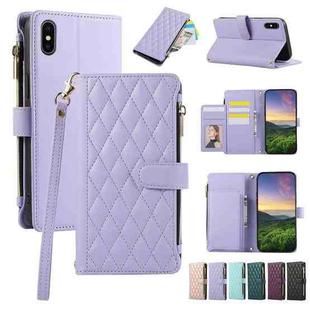 For iPhone XS Max Rhombic Zipper Wallet Leather Phone Case(Purple)