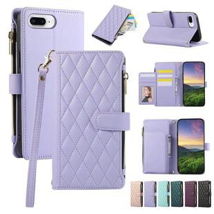 For iPhone 7 Plus / 8 Plus Rhombic Zipper Wallet Leather Phone Case(Purple)