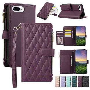 For iPhone 7 Plus / 8 Plus Rhombic Zipper Wallet Leather Phone Case(Deep Purple)