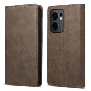 For OPPO Reno13 F 4G / 5G Business Solid Color Magnetic RFID Leather Phone Case(Brown)