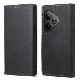 For Realme GT 6 Global Business Solid Color Magnetic RFID Leather Phone Case(Black)