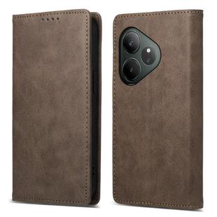 For Realme GT 6 Global Business Solid Color Magnetic RFID Leather Phone Case(Brown)