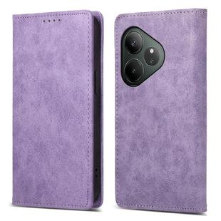 For Realme GT 6 Global Business Solid Color Magnetic RFID Leather Phone Case(Purple)