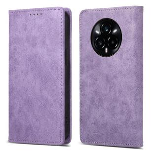 For Realme 14 Pro Business Solid Color Magnetic RFID Leather Phone Case(Purple)