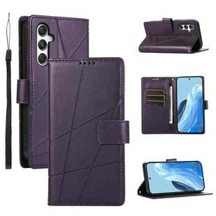 For Samsung Galaxy M35 PU Genuine Leather Texture Embossed Line Phone Case(Purple)