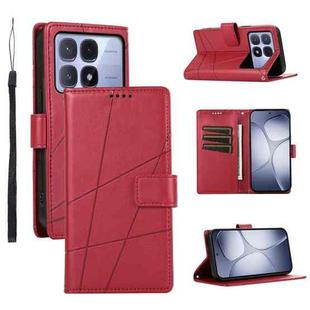 For Redmi K70 Ultra PU Genuine Leather Texture Embossed Line Phone Case(Red)