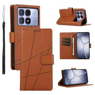 For Redmi K70 Ultra PU Genuine Leather Texture Embossed Line Phone Case(Brown)