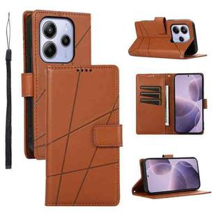 For Redmi Note 14 4G 163.25mm Global PU Genuine Leather Texture Embossed Line Phone Case(Brown)
