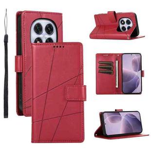 For Redmi Note 14 Pro 4G PU Genuine Leather Texture Embossed Line Phone Case(Red)