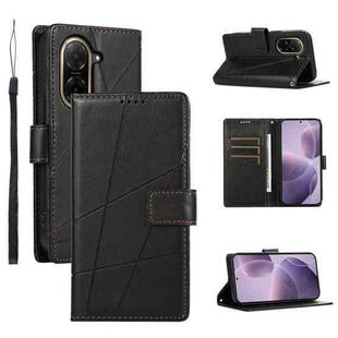 For Redmi A5 4G 171.7mm / Xiaomi Poco C71 PU Genuine Leather Texture Embossed Line Phone Case(Black)
