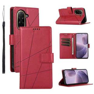 For Redmi A5 4G 171.7mm / Xiaomi Poco C71 PU Genuine Leather Texture Embossed Line Phone Case(Red)